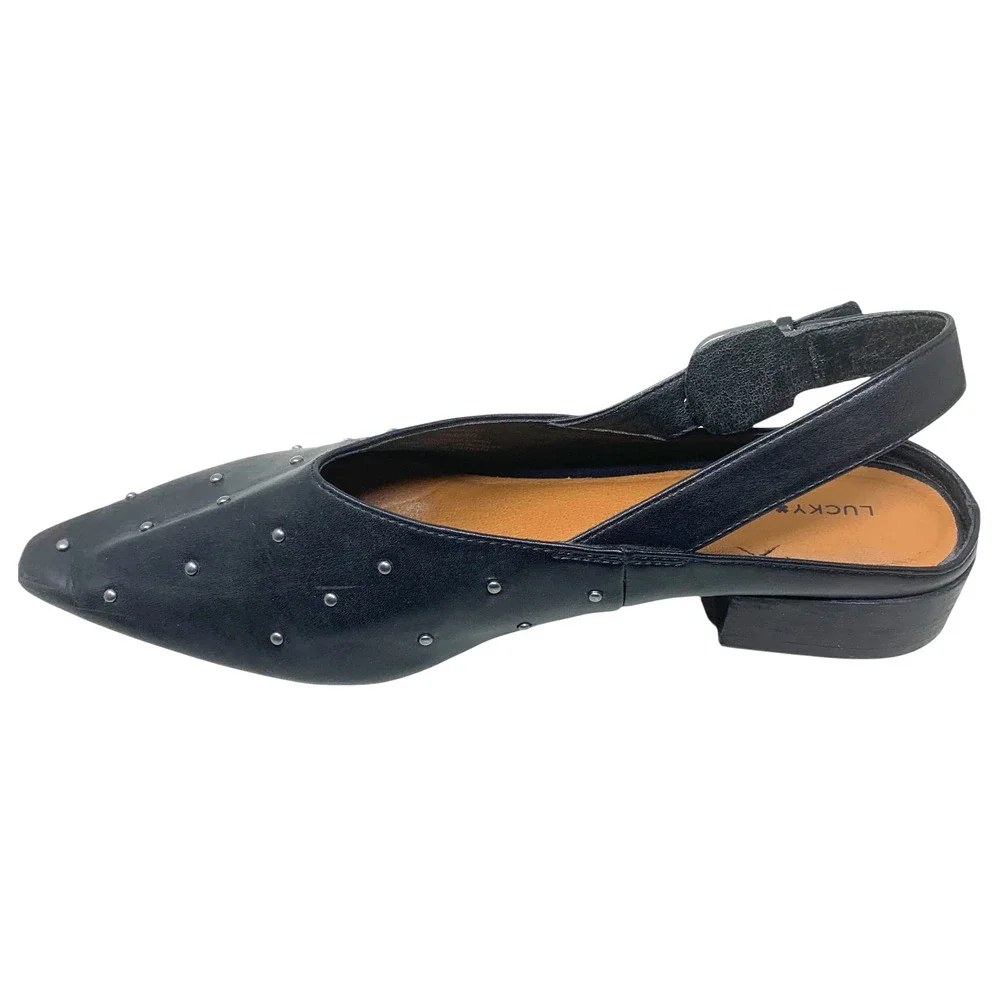 Lucky Brand Brigeet Slingback Flats Women's 9 Black Studded Pointed Toe Shoes